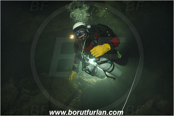 Cave, Veliko okence, Vrhnika, Slovenia, Diver, Backlit, Backlight