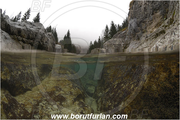 River, Soca, Slovenia, Rock, Split-shot, Over-under