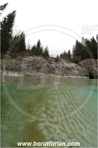 River, Soca, Slovenia, Split-shot, Rock, Sand, Over-under