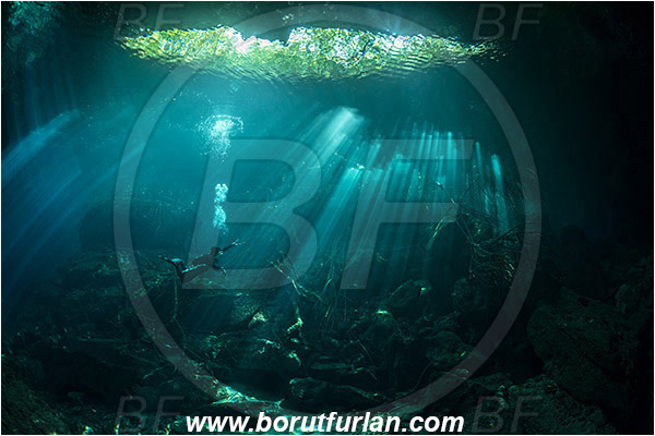 Cave, Eden, Cenotes, Tulum, Yucatan, Mexico, Light ray, Diver