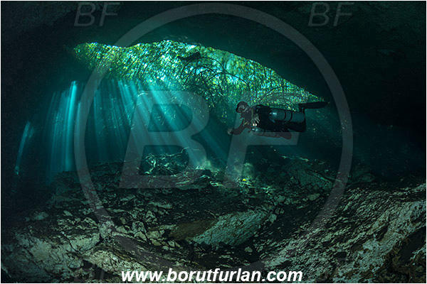 Cave, Eden, Cenotes, Tulum, Yucatan, Mexico, Light ray, Diver