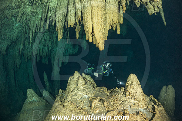 Cave, Takbeluum, Cenotes, Tulum, Yucatan, Mexico, Stalactite, Diver