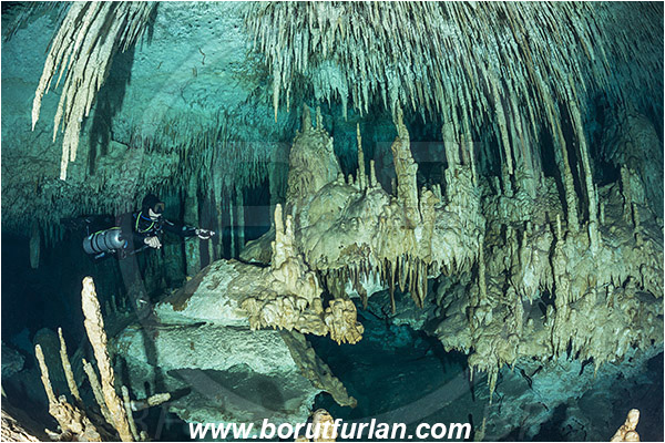Cave, Dream gate, Cenotes, Tulum, Yucatan, Mexico, Stalactite, Diver