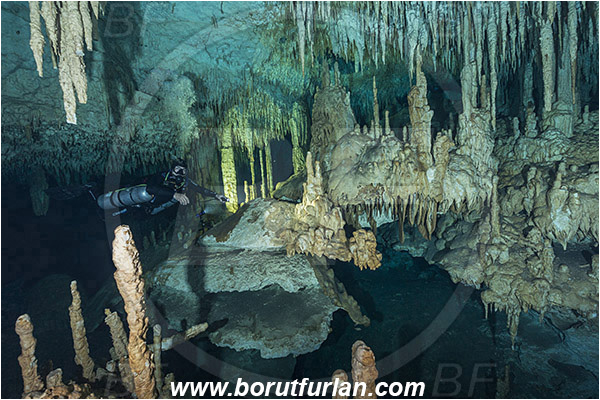 Cave, Dream gate, Cenotes, Tulum, Yucatan, Mexico, Stalactite, Diver