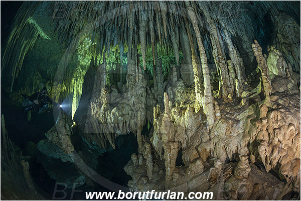Cave, Dream gate, Cenotes, Tulum, Yucatan, Mexico, Stalactite, Diver