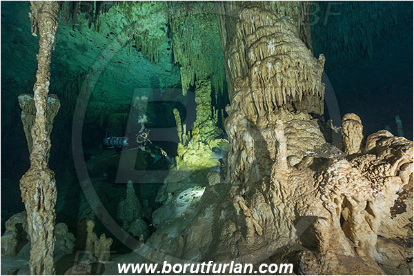 Cave, Dream gate, Cenotes, Tulum, Yucatan, Mexico, Stalactite, Diver