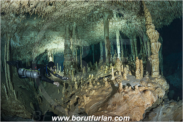 Cave, Dream gate, Cenotes, Tulum, Yucatan, Mexico, Stalactite, Diver