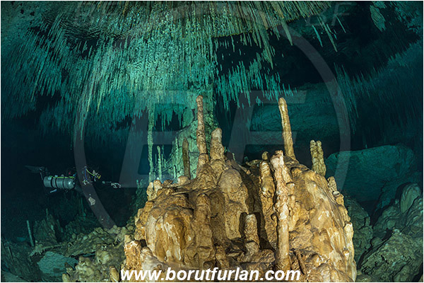 Cave, Dream gate, Cenotes, Tulum, Yucatan, Mexico, Stalactite, Diver, Air pocket, Reflection