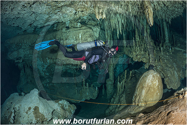 Cave, Dream gate, Cenotes, Tulum, Yucatan, Mexico, Stalactite, Diver