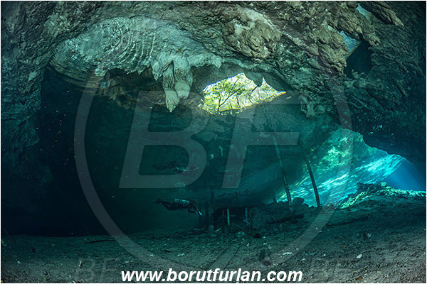 Cave, Dream gate, Cenotes, Tulum, Yucatan, Mexico, Entrance, Diver