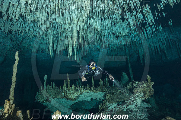Cave, Dream gate, Cenotes, Tulum, Yucatan, Mexico, Stalactite, Diver
