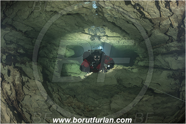 Cave, Crno Oko, Grabovica, Mostar, Bosnia and Herzegovina, Diver, Backlight