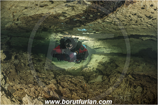 Cave, Crno Oko, Grabovica, Mostar, Bosnia and Herzegovina, Diver, Backlight