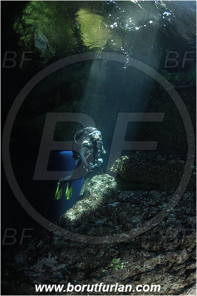 Island Susac, Croatia, Adriatic sea, Mediterranean sea, Reef, Cave, Diver, Light rays, Canyon