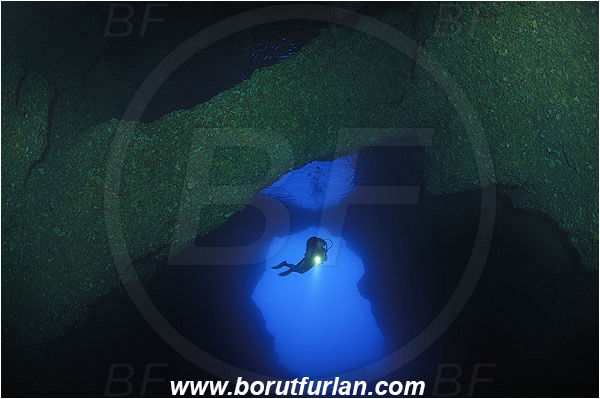 Island Bisevo, Croatia, Adriatic sea, Mediterranean sea, Reef, Cave, Blue cave, Stone bridge, Diver