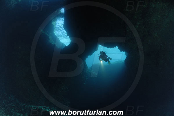 Island Korcula, Croatia, Adriatic sea, Mediterranean sea, Reef, Cave, Canyon, Diver, Stone bridge