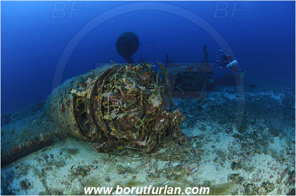 Island Vis, Croatia, Adriatic sea, Mediterranean sea, Wreck, Airplane, Bomber, B-24, Consolidated B-24 Liberator, Diver, Underwater photographer