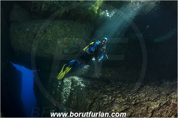 Island Susac, Croatia, Adriatic sea, Mediterranean sea, Reef, Cave, Diver, Light rays, Canyon