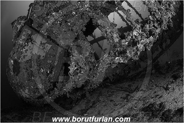 Peljesac, Croatia, Adriatic sea, Mediterranean sea, Wreck, S-57 wreck (German "speedboat" from WW II), S-57, Black&white