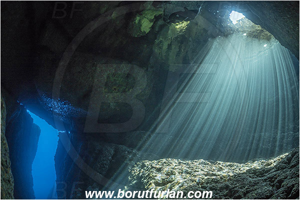 Island Susac, Croatia, Adriatic sea, Mediterranean sea, Reef, Cave, Light rays, Canyon