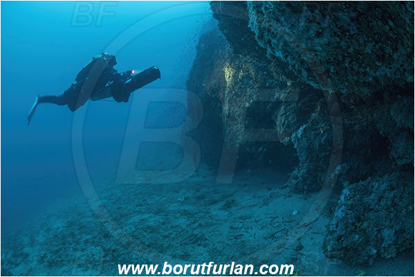 Island Lastovo, Croatia, Adriatic sea, Mediterranean sea, Reef, Wall, Diver, Underwater scooter