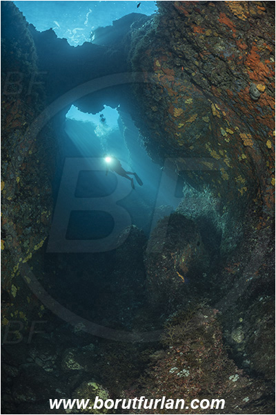 Island Susac, Croatia, Adriatic sea, Mediterranean sea, Reef, Sea lake, Widow, Light rays, Bridge, Diver