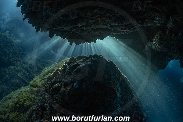 Island Susac, Croatia, Adriatic sea, Mediterranean sea, Reef, Sea lake, Cave, Light rays