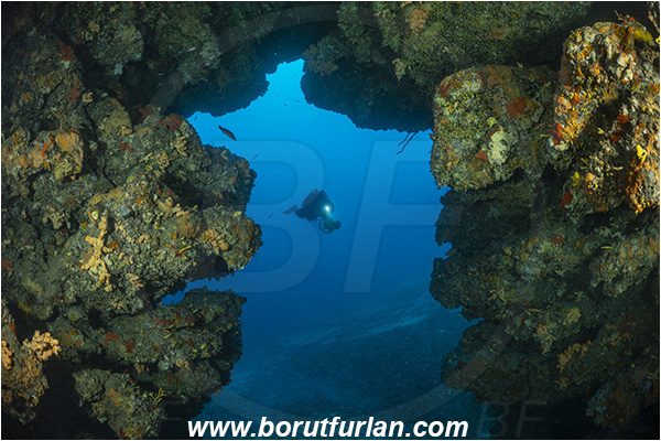 Island Korcula, Croatia, Adriatic sea, Mediterranean sea, Reef, Cave, Diver, Underwater scooter