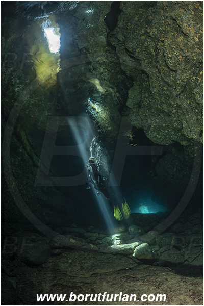 Island Dugi otok, Croatia, Adriatic sea, Mediterranean sea, Reef, Cave, Canyon, Light rays, Diver