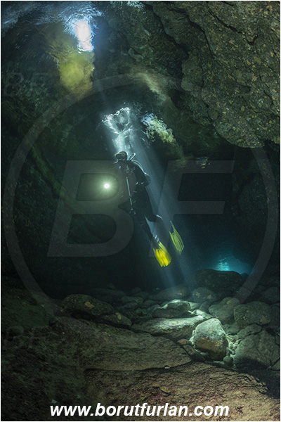 Island Dugi otok, Croatia, Adriatic sea, Mediterranean sea, Reef, Cave, Canyon, Light rays, Diver