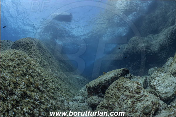 Island Bisevo, Croatia, Adriatic sea, Mediterranean sea, Reef, Canyon, Rocks, Boat