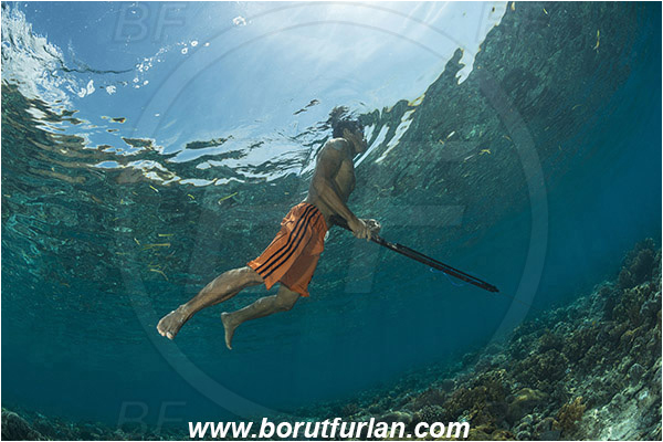 Pantar, Alor, Indonesia, Reef, Native diver, Native fisherman, Underwater fisherman, Speargun