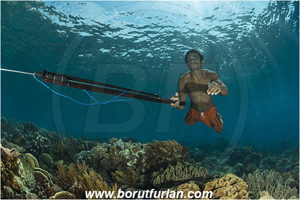 Pantar, Alor, Indonesia, Reef, Native diver, Native fisherman, Underwater fisherman, Speargun
