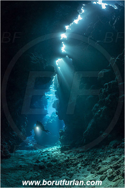 Wadi Lahami, Egypt, Red sea, Reef, Cave, Light rays, Diver