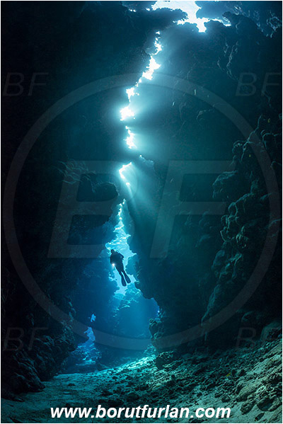 Wadi Lahami, Egypt, Red sea, Reef, Cave, Light rays, Diver