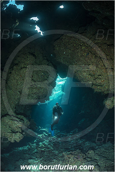 Wadi Lahami, Egypt, Red sea, Reef, Cave, Light rays, Diver