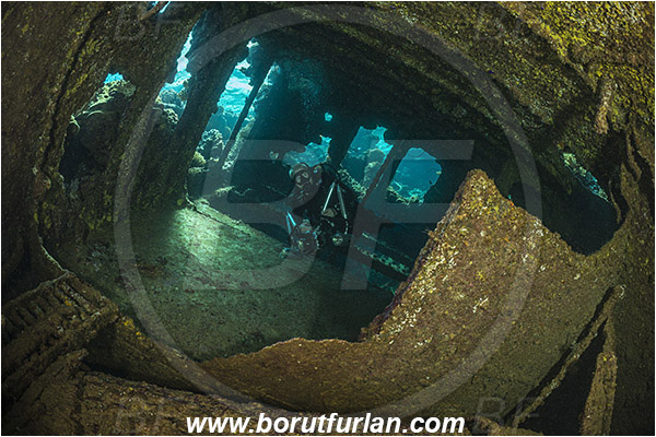 Abu Galawa, Wadi Lahami, Egypt, Red sea, Wreck, Tien Sien wreck, Reef, Interior, Diver, Underwater photographer