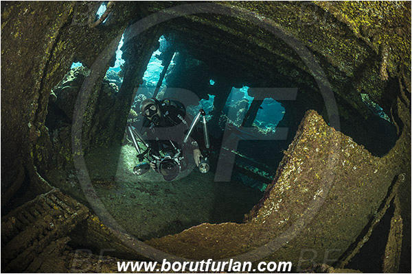 Abu Galawa, Wadi Lahami, Egypt, Red sea, Wreck, Tien Sien wreck, Reef, Interior, Diver, Underwater photographer