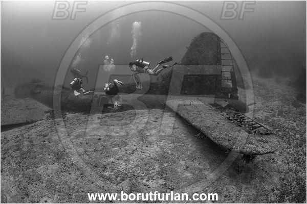 Cape Vogel, Papua New Guinea, Pacific ocean, Wreck, Airplane, Bomber, B-17, Flying fortress, Black Jack, Black&white, Diver, Divers