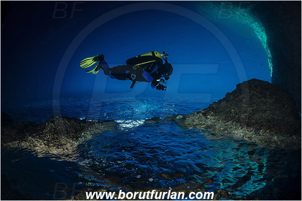 Island Vis, Croatia, Adriatic sea, Mediterranean sea, Reef, Cave, Diver, Upside down