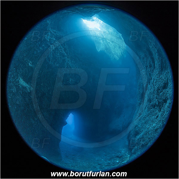 Island Susac, Croatia, Adriatic Sea, Mediterranean sea, Cave, Circular image, Circular Fisheye lens