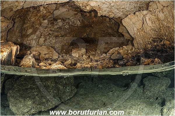 Island Lastovo, Croatia, Adriatic Sea, Mediterranean sea, Cave, Split-shot, Over-under
