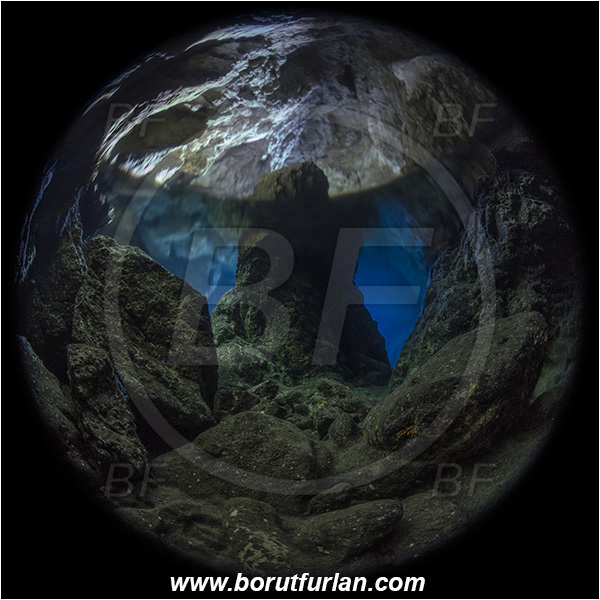 Island Bisevo, Croatia, Adriatic sea, Mediterranean sea, Reef, Cave, Medvidina cave, Canyon, Circular image, Circular Fisheye lens
