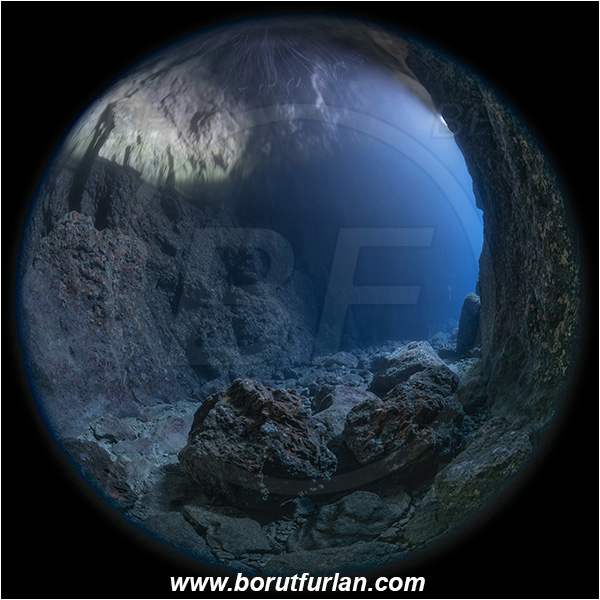 Island Bisevo, Croatia, Adriatic sea, Mediterranean sea, Reef, Cave, Medvidina cave, Canyon, Circular image, Circular Fisheye lens
