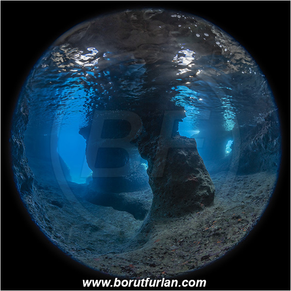 Island Vis, Croatia, Adriatic sea, Mediterranean sea, Reef, Cave, Pillar, Rocks, Stone arch, Circular image, Circular Fisheye lens