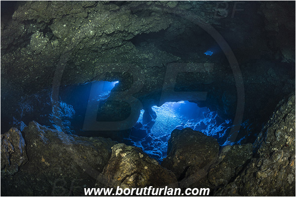 Island Svetac, Croatia, Adriatic sea, Mediterranean sea, Reef, Cave, Cave Corno Ploca, Lightbrush