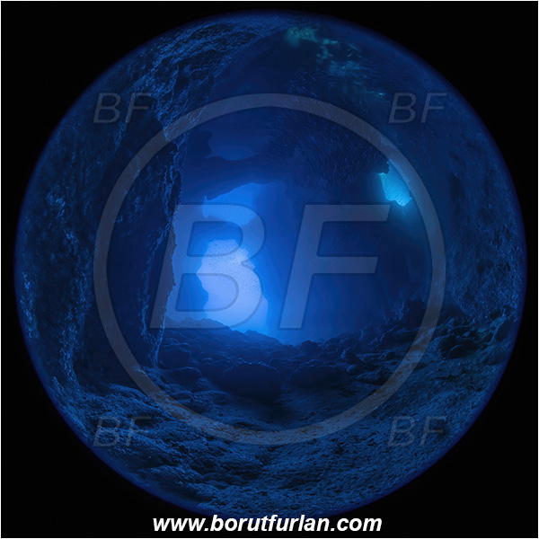 Island Bisevo, Croatia, Adriatic sea, Mediterranean sea, Reef, Cave, Blue cave, HDR, High dynamic range, Circular image, Circular Fisheye lens, Fish school