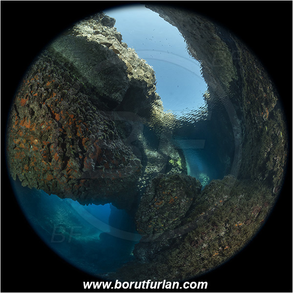 Island Susac, Croatia, Adriatic Sea, Mediterranean sea, Cave, Circular image, Circular Fisheye lens, Bridge, Sea lake