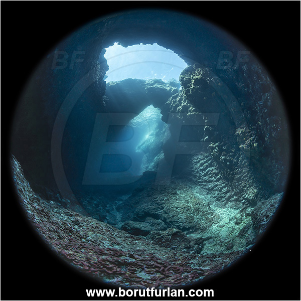 Island Korcula, Croatia, Adriatic sea, Mediterranean sea, Reef, Cave, Canyon, Stone bridge, Circular image, Circular Fisheye lens