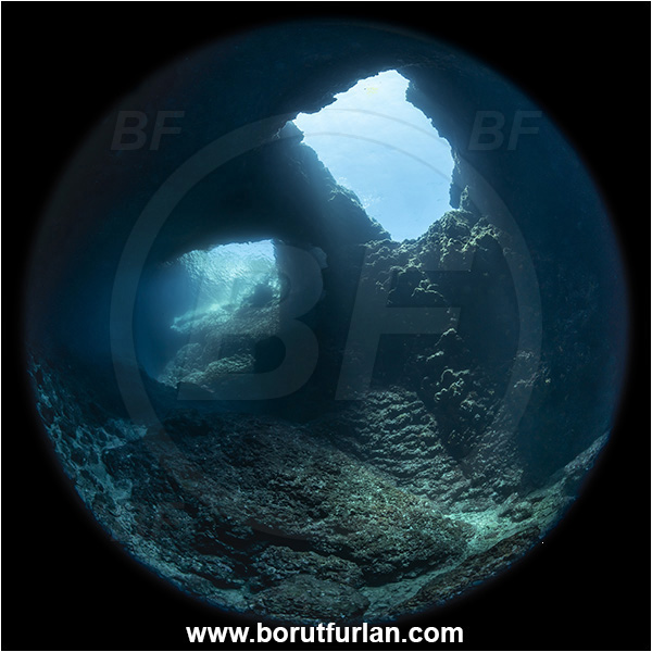 Island Korcula, Croatia, Adriatic sea, Mediterranean sea, Reef, Cave, Canyon, Stone bridge, Circular image, Circular Fisheye lens